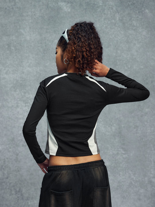 1807 Sports Patchwork Cropped Long Sleeve Tee | Face 3 Face