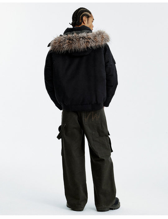 MEDM Detachable Fur Metal Snaps Down Jacket | Face 3 Face