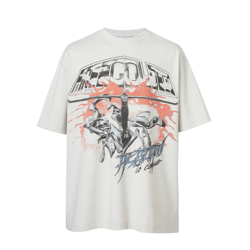 F2CE Washed Old Cross Art Printed Tee