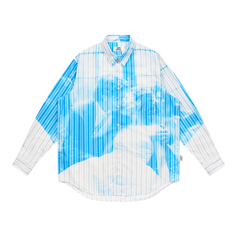 EMPTY REFERENCE Love Movie Stripe Irregular Print Long Sleeve Shirt