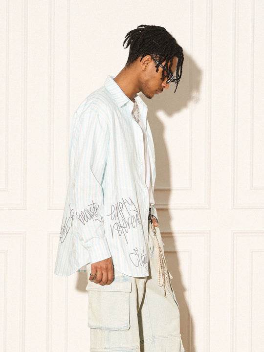 EMPTY REFERENCE Stripe Split Graffiti Printed Letter Long Sleeve Shirt