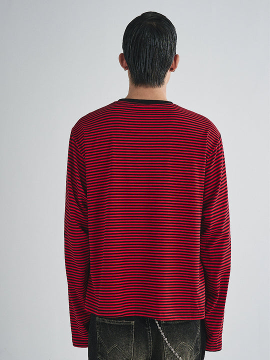 RUSURE Striped Cross Logo Print Long Sleeve Tee | Face 3 Face