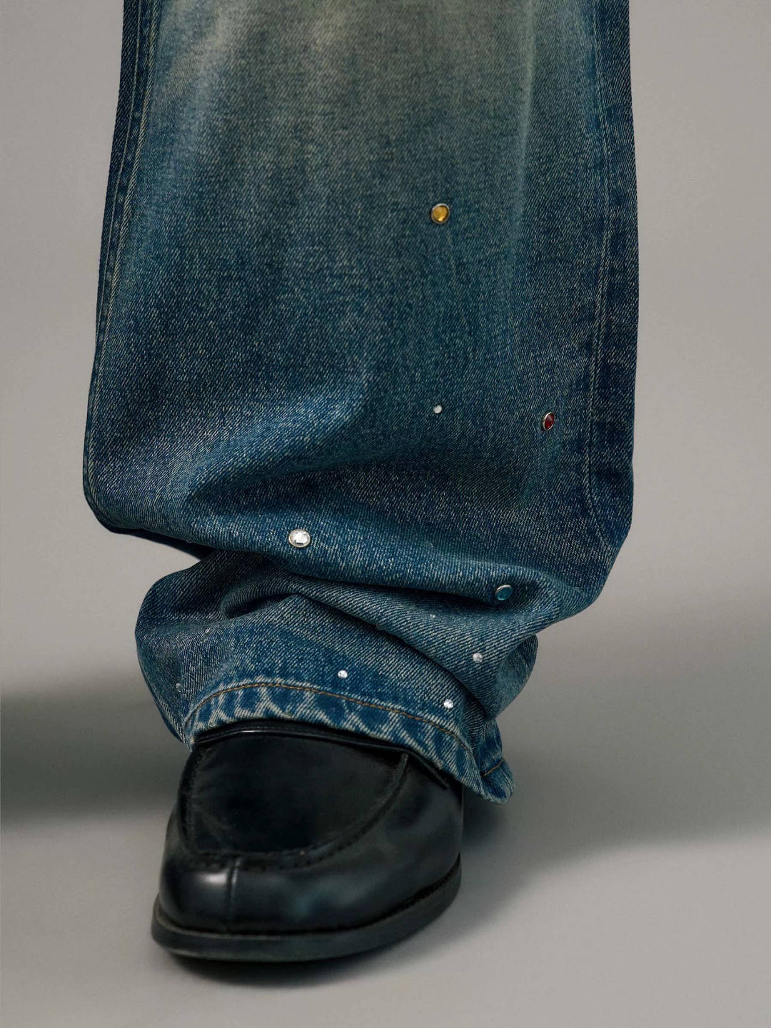 S45 Gemstone and Rhinestone Studded Washed Jeans | Face 3 Face