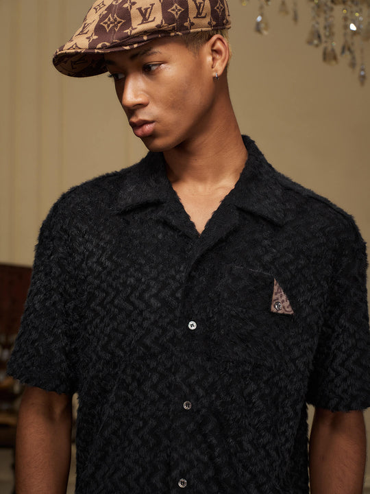 YADcrew Wavy Stripe Fuzzy Short Sleeve Shirt | Face 3 Face