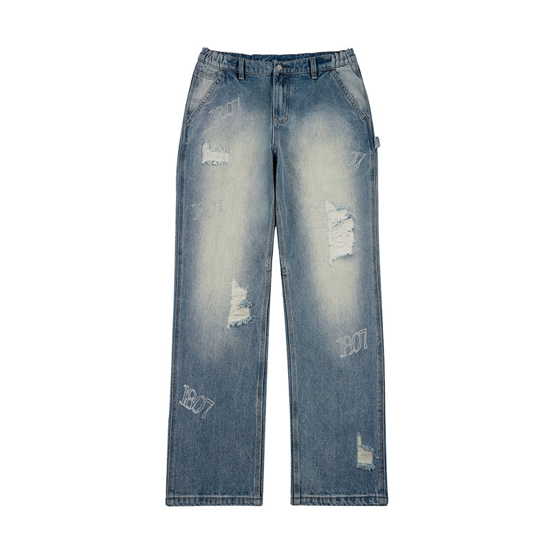 1807 Full Logo Rhinestone Washed Jeans | Face 3 Face