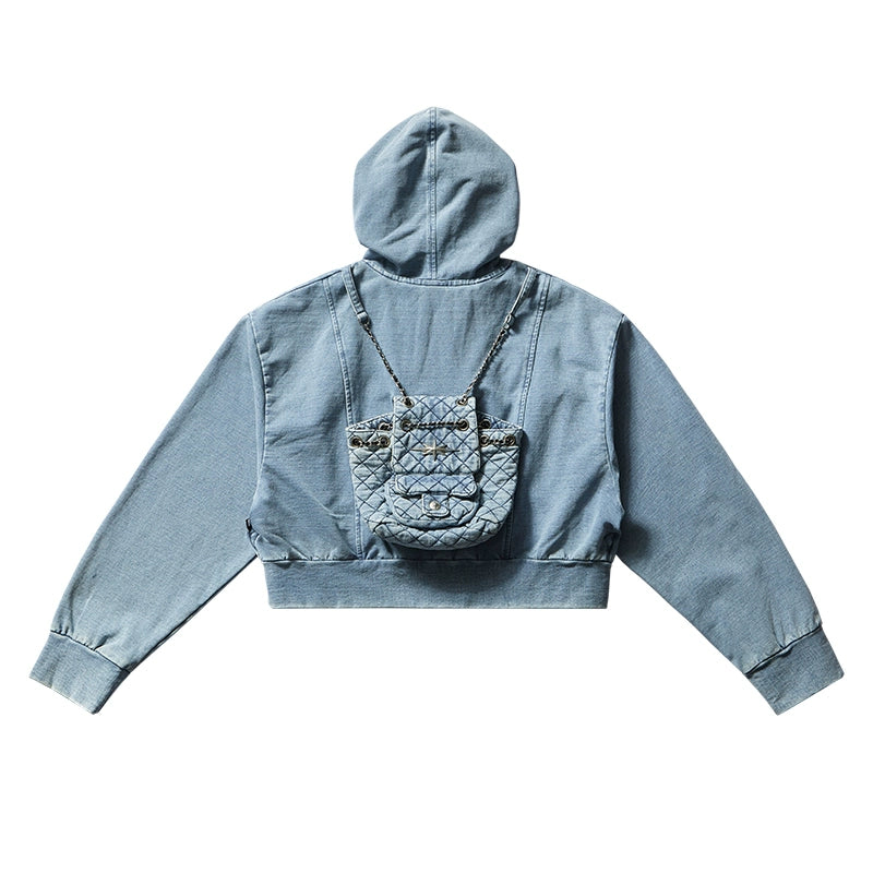 Remedy Backpack Design Washed Denim Short Jacket | Face 3 Face