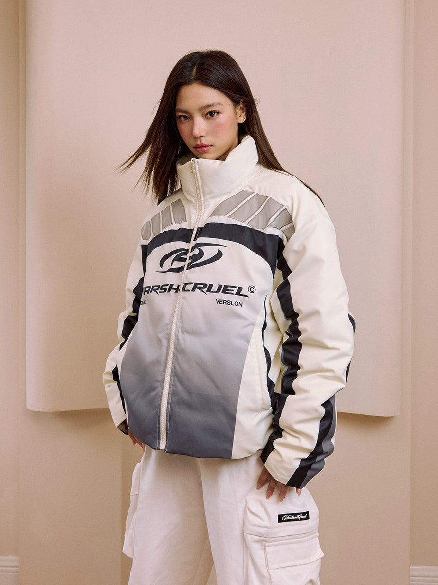 Harsh and Cruel Color Blocked Gradient Racing Down Jacket | Face 3 Face