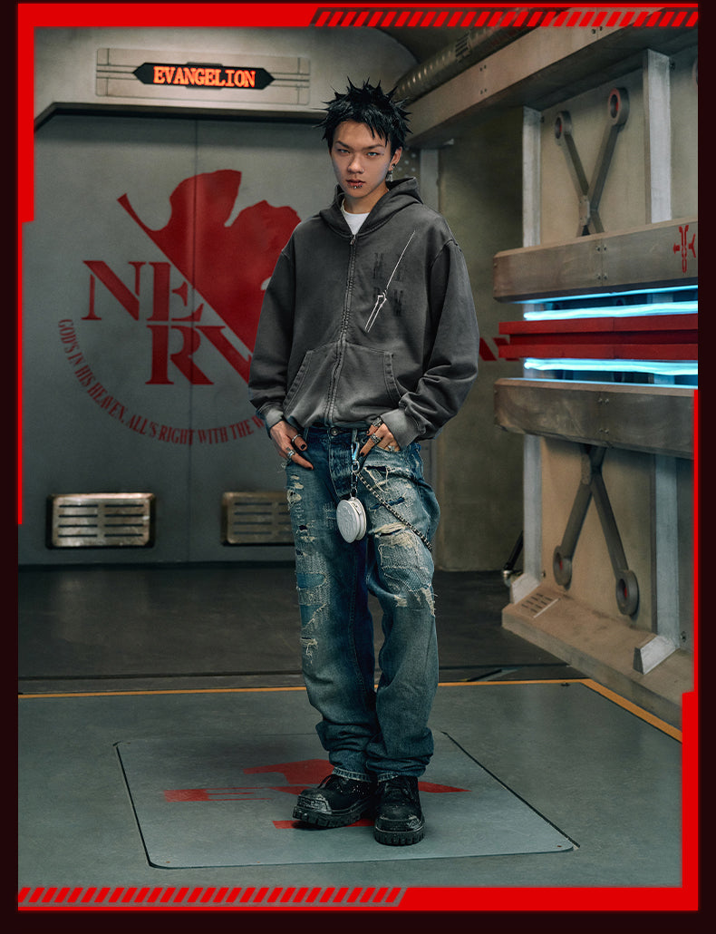 MEDM x EVA Evangelion Washed Zip-Up Hoodie | Face 3 Face