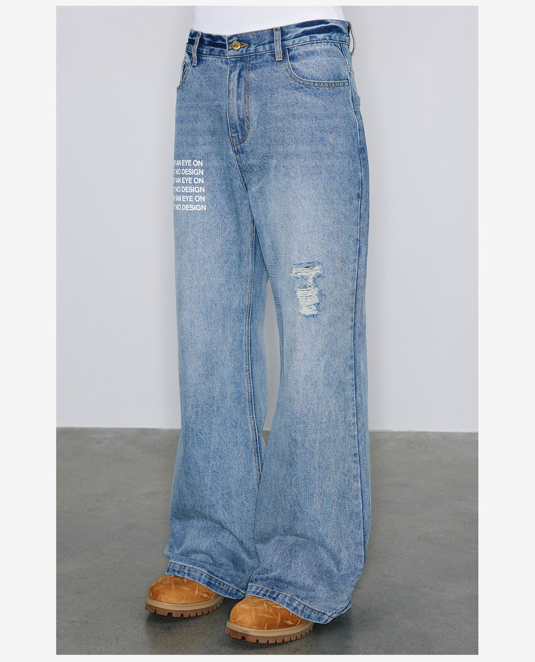 NOVACAM Washed Distressed Print Flared Jeans | Face 3 Face