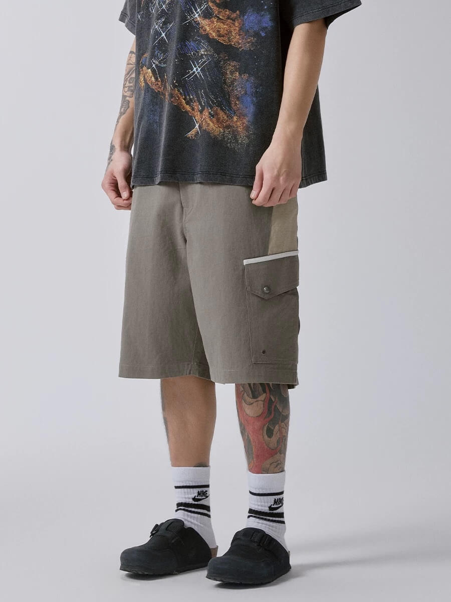 F2CE Color Block Patchwork Pocket Utility Shorts | Face 3 Face