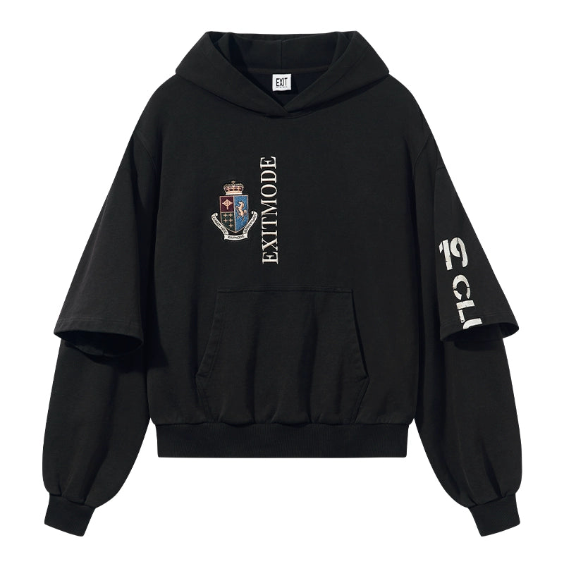 BLIND NO PLAN Double Sleeve Layered Washed Printed Embroidered Hoodie | Face 3 Face