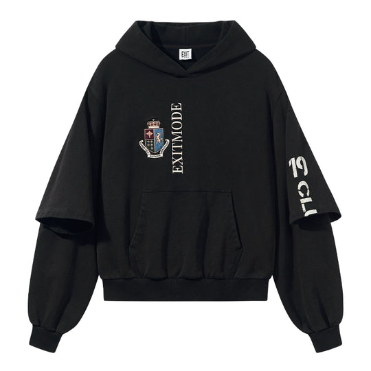 BLIND NO PLAN Double Sleeve Layered Washed Printed Embroidered Hoodie | Face 3 Face