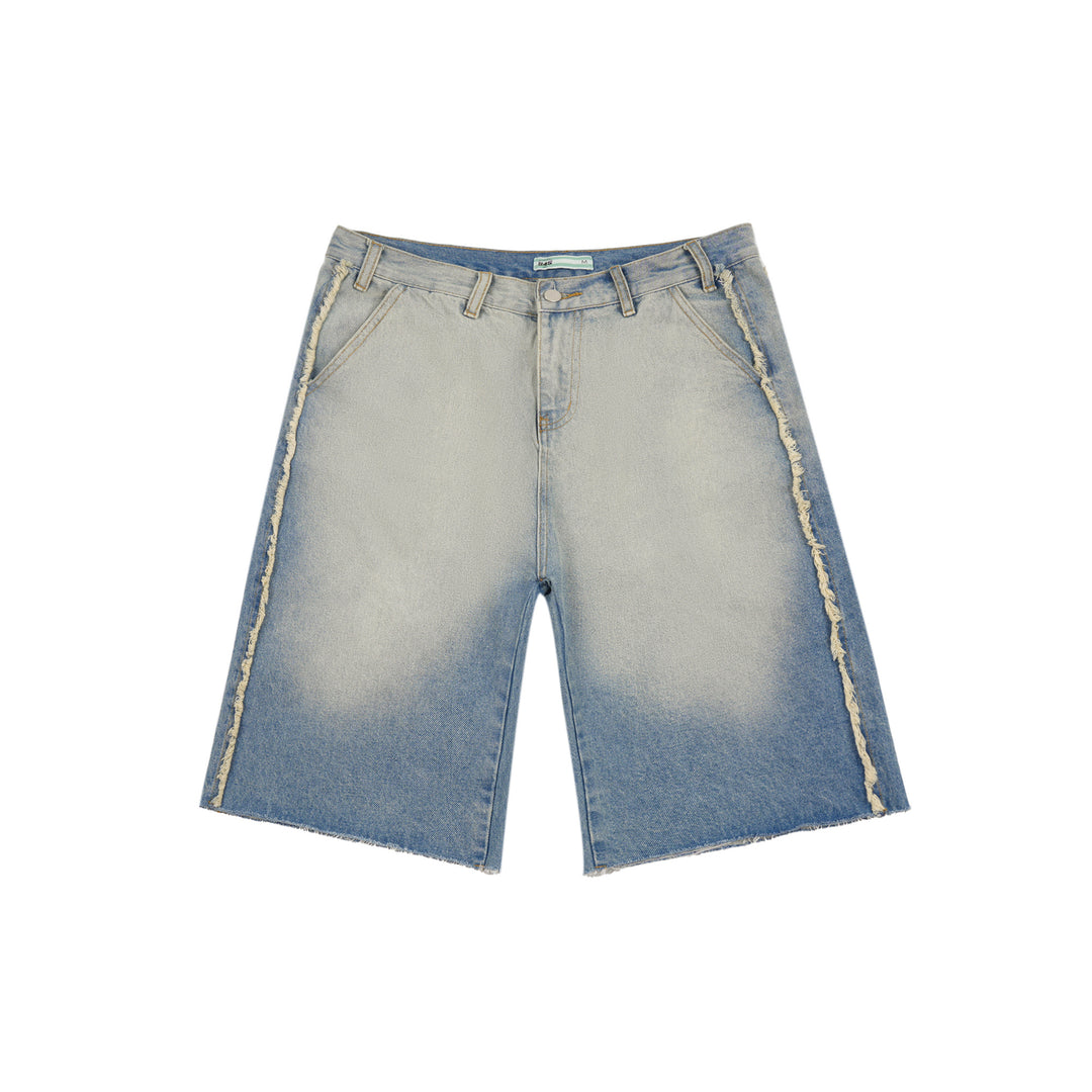 S45 Washed Gradient Double Raw Edge Denim Shorts | Face 3 Face