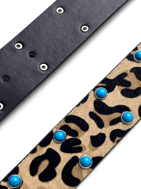 S45 Leopard Turquoise Bone Buckle Belt | Face 3 Face