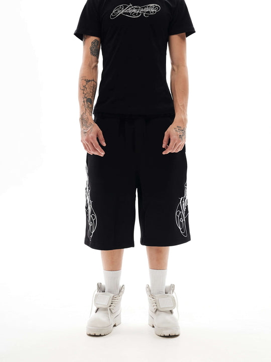 KARMANISTIC 3D Letter Embroidered Baggy Sweat Shorts | Face 3 Face