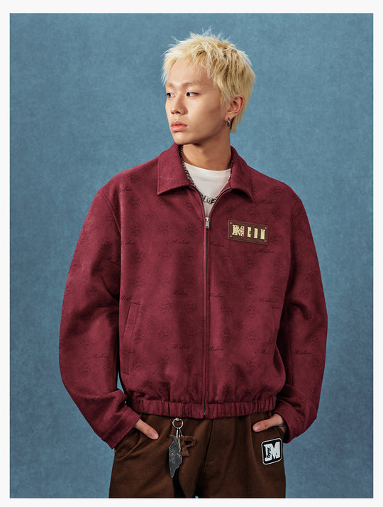 MEDM Leather Logo All-Over Monogram Suede Jacket | Face 3 Face