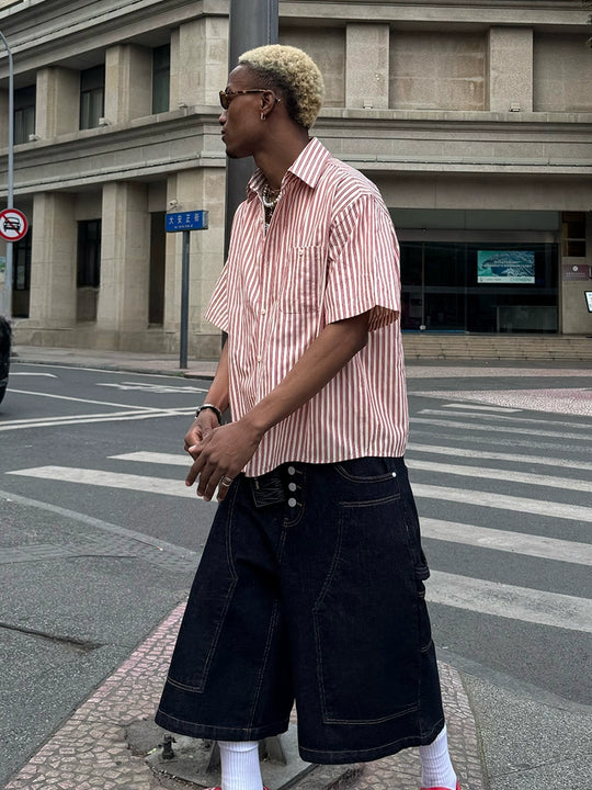 STEEPC Striped Boxy Wide Short Sleeve Shirt | Face 3 Face