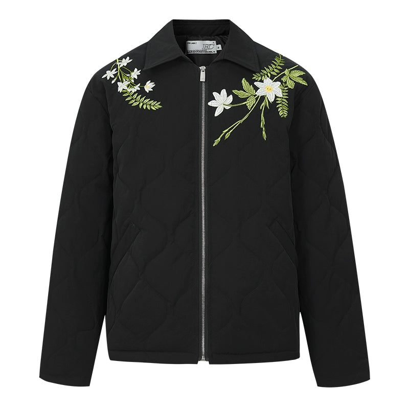 Harsh and Cruel Floral Wreath Embroidery Puffer Quilted Jacket | Face 3 Face