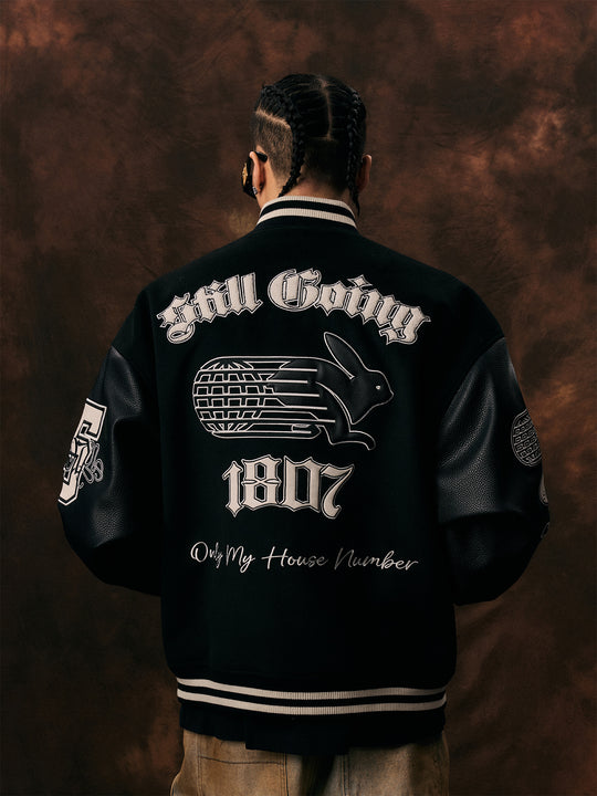 1807 Patchwork Embroidery Leather Varsity Jacket | Face 3 Face