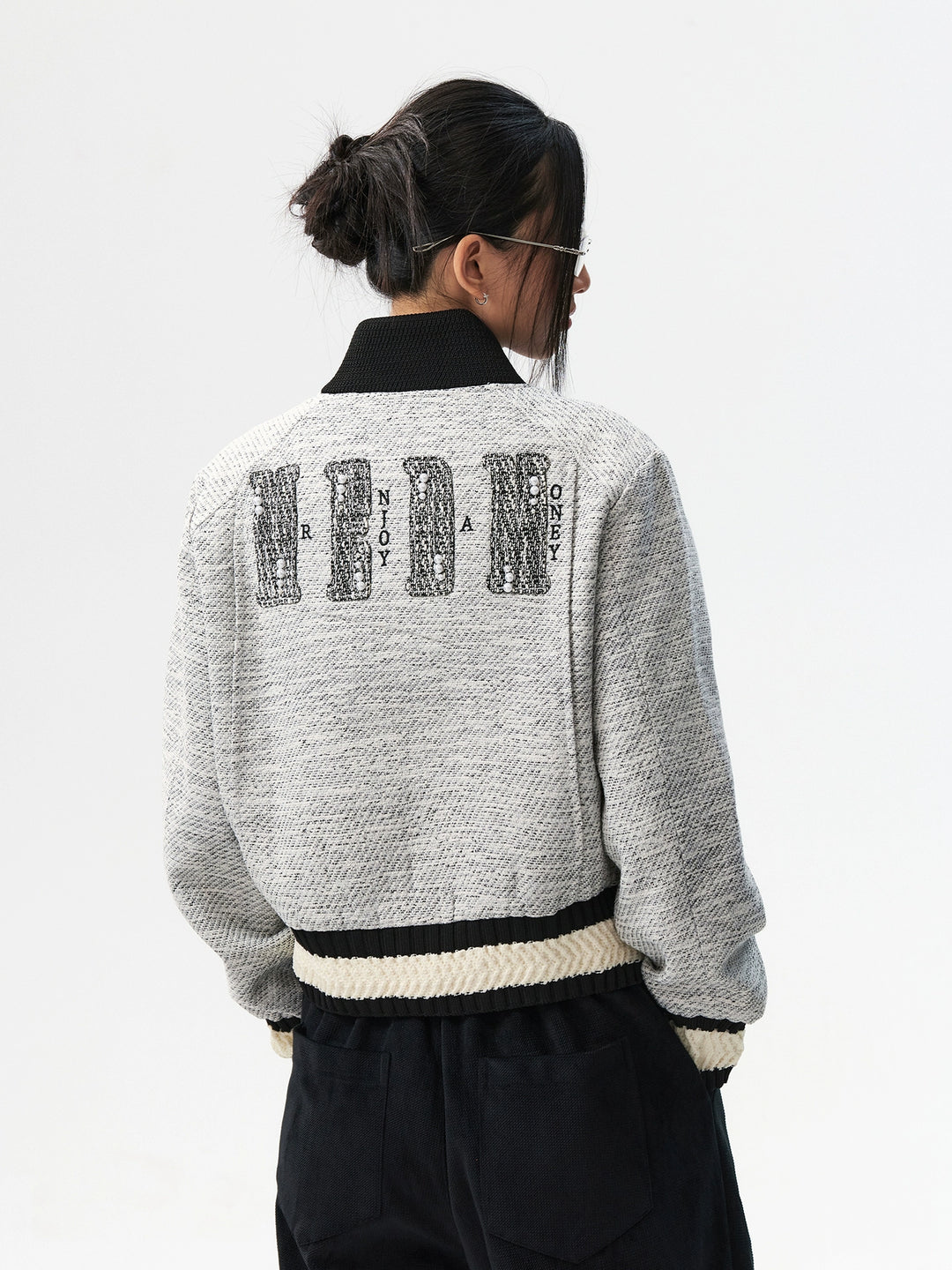 MEDM Pearl Tweed Short Varsity Jacket | Face 3 Face