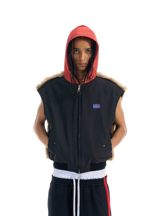 BLIND NO PLAN Patchwork Fur Hooded Vest | Face 3 Face