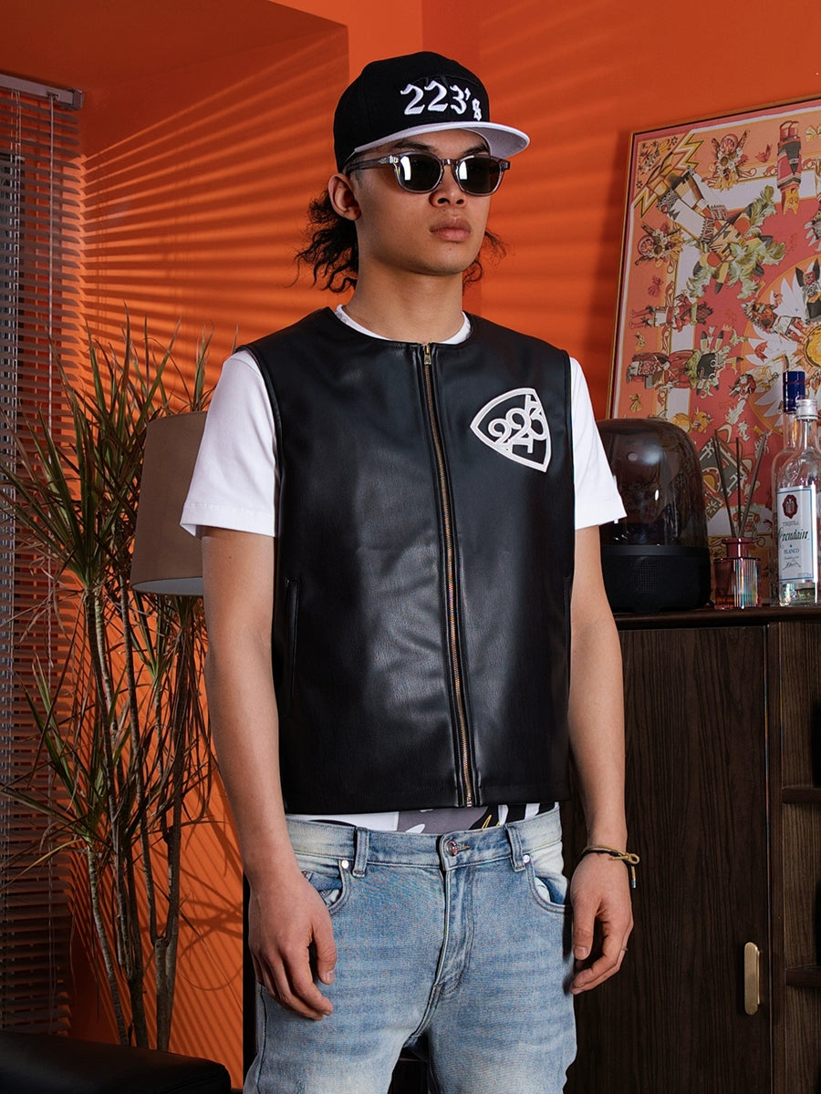 TGFCLUB 223 Embroidered PU Leather Vest | Face 3 Face