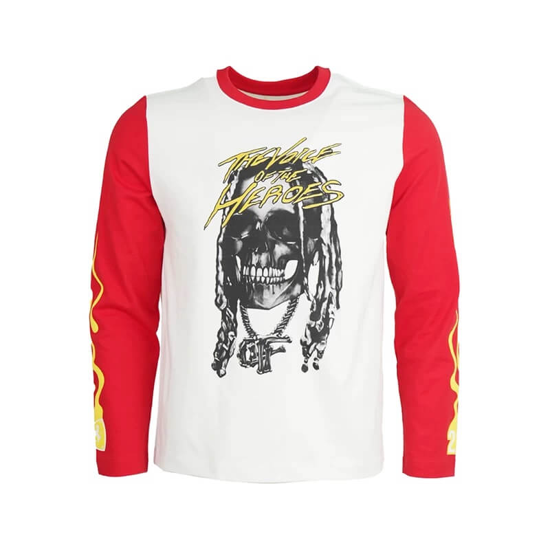 TGFCLUB Skull Print Color Block Slim Fit Long Sleeve Tee | Face 3 Face