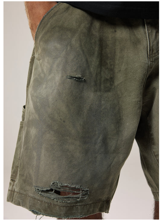 Remedy Kiss Mark Distressed Hole Work Painter Shorts | Face 3 Face