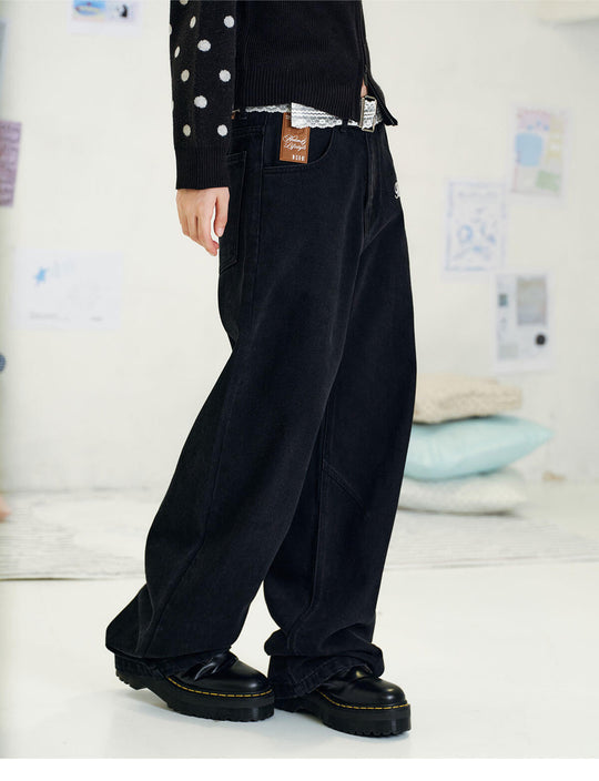 MEDM Leather Label Logo Embroidered Jeans | Face 3 Face