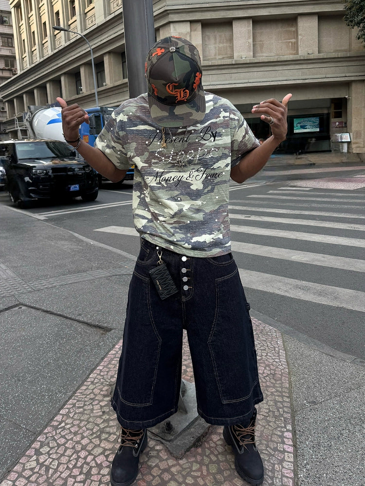 STEEPC Aged Forest Camo Pearl Embellished Print Tee | Face 3 Face