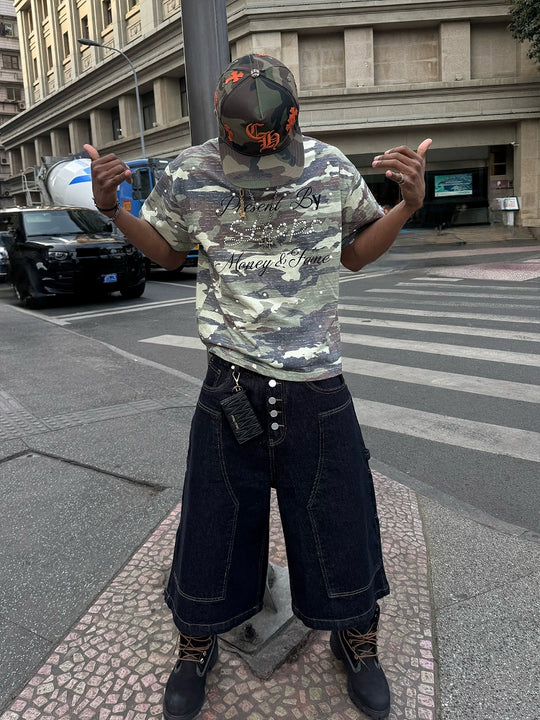 STEEPC Aged Forest Camo Pearl Embellished Print Tee | Face 3 Face