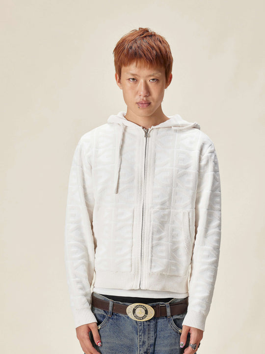 EVILKNIGHT(EK) Jacquard Logo Knit Zip Up Hoodie