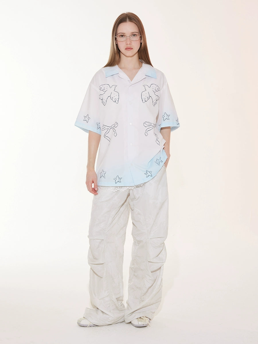 EMPTY REFERENCE Gradient Pigeon Print Short Sleeve Shirt | Face 3 Face