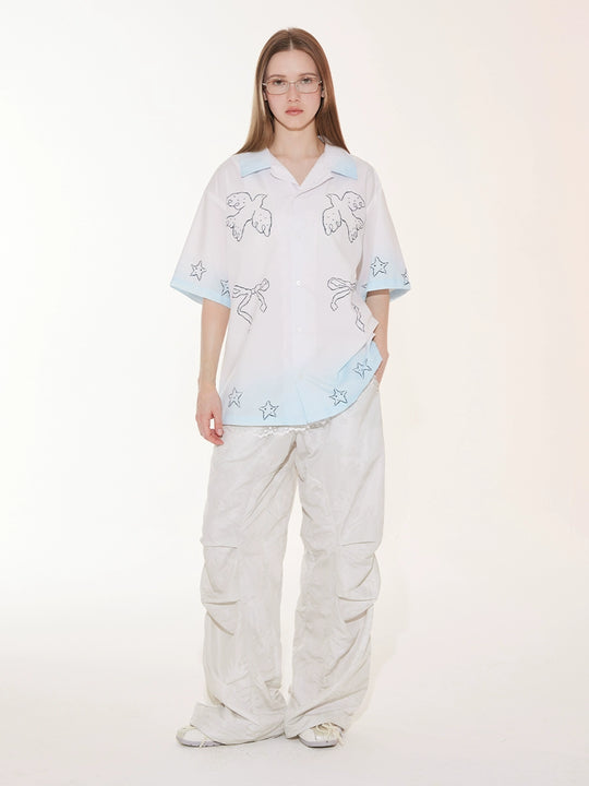 EMPTY REFERENCE Gradient Pigeon Print Short Sleeve Shirt | Face 3 Face