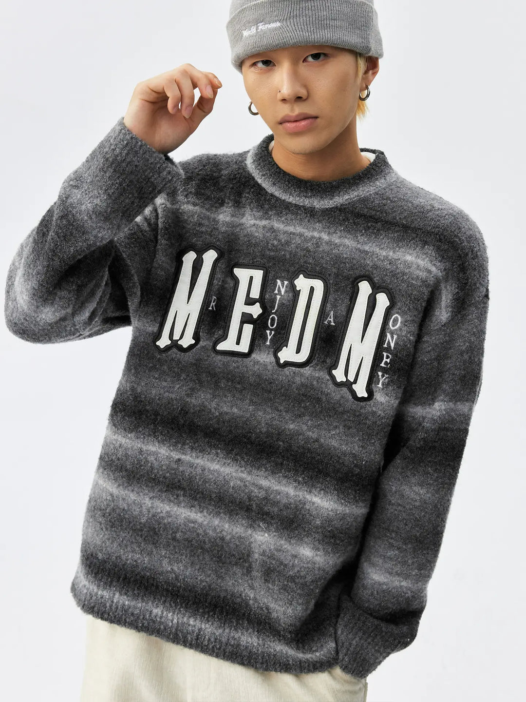 MEDM Logo Patch Rainbow Gradient Knit Sweater | Face 3 Face