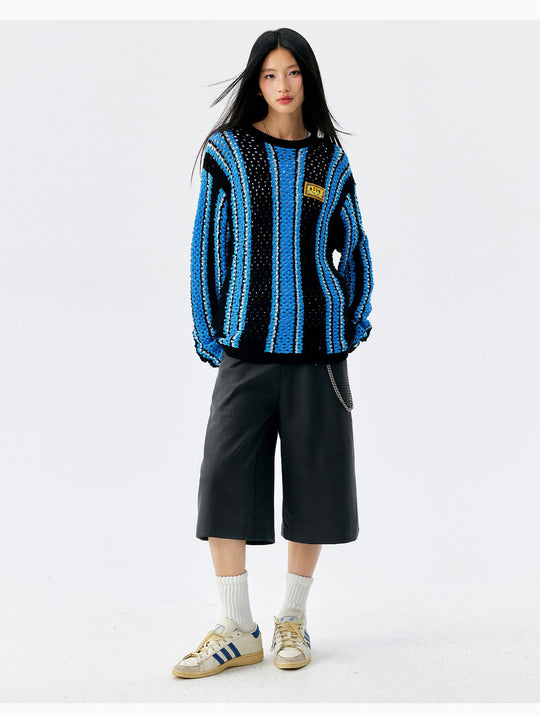 MEDM Multi Color Striped Open Knit Sweater | Face 3 Face