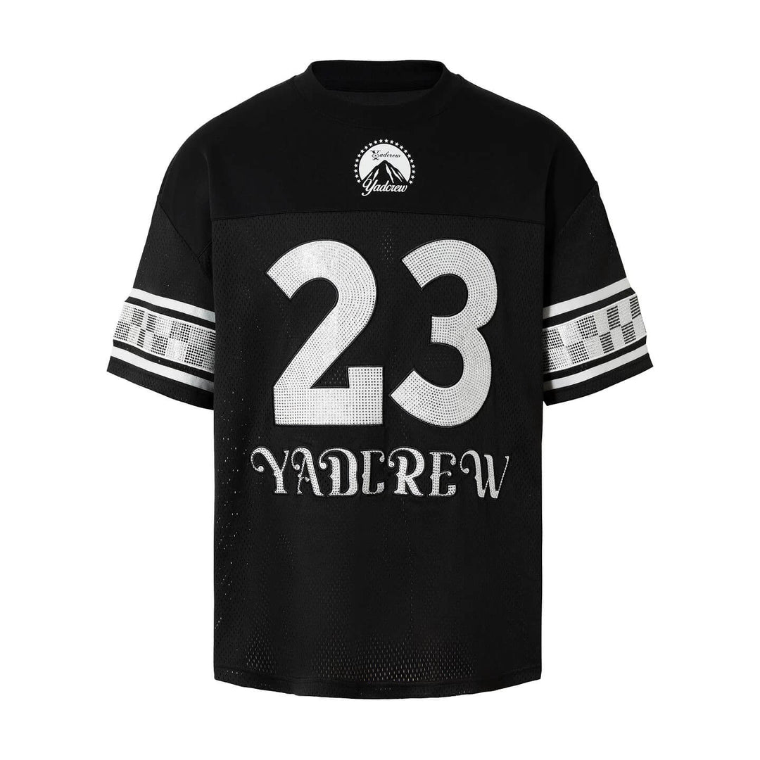 YADcrew Rhinestone Digital Checkered Numbering Mesh Tee | Face 3 Face