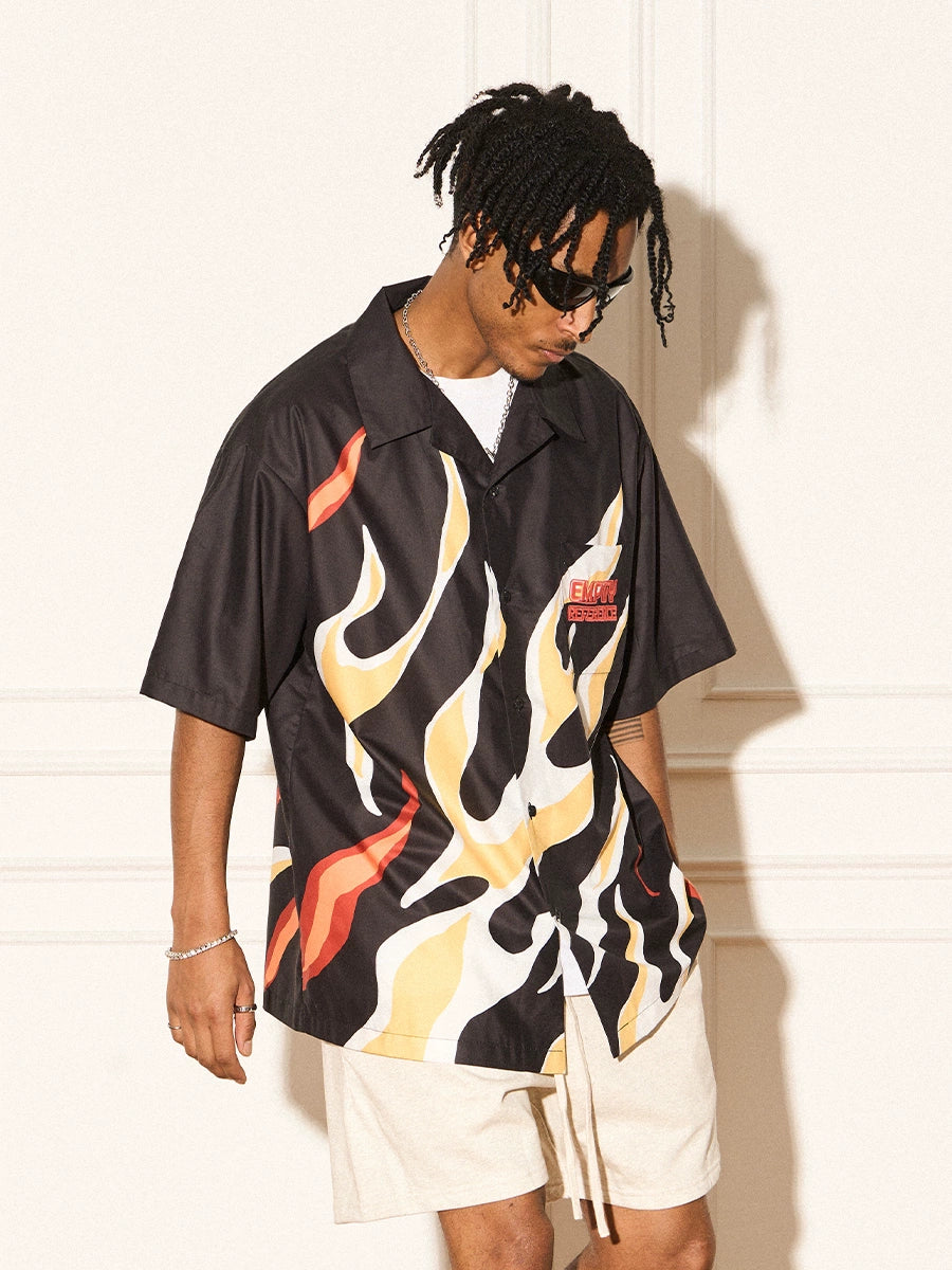 EMPTY REFERENCE Abstract Flame Printed Short Sleeve Shirt