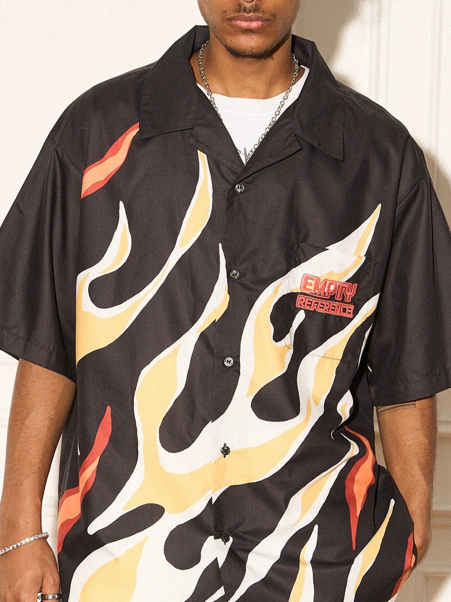 EMPTY REFERENCE Abstract Flame Printed Short Sleeve Shirt