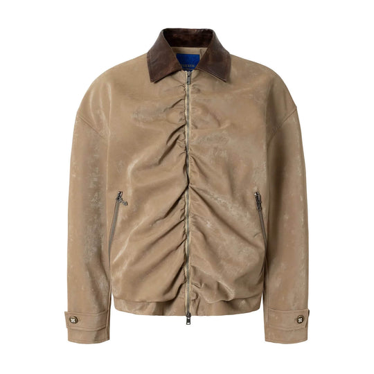 YADcrew Pleated Front Velvet PU Leather Jacket | Face 3 Face