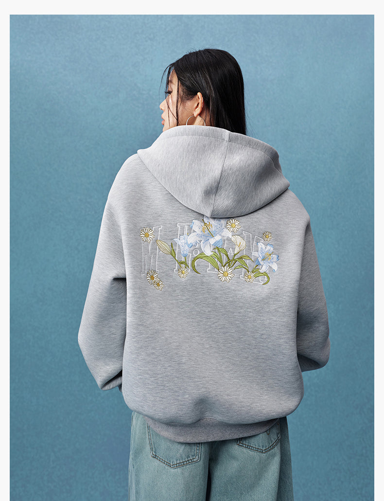 MEDM Floral Embroidery Air Layer Zip-Up Hoodie | Face 3 Face