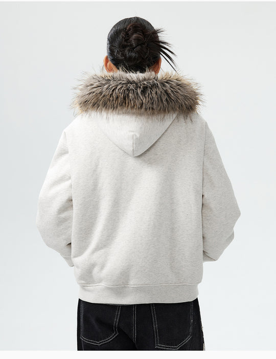 MEDM Faux Fur Lined Hooded Fur Zip Up Jacket | Face 3 Face