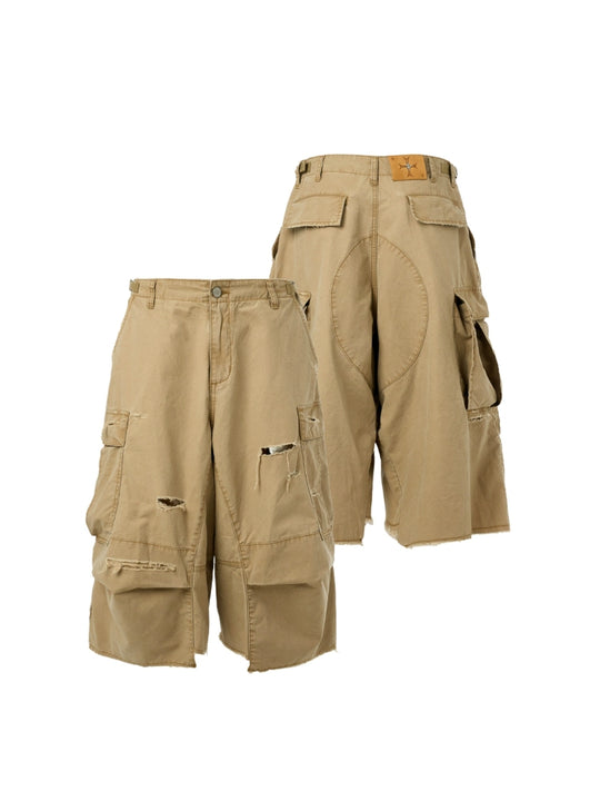 STEEPC Washed Distressed Baggy Multi Pocket Work Shorts | Face 3 Face