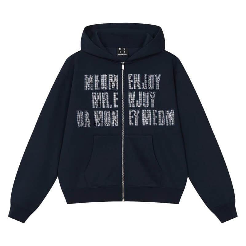 MEDM Rhinestone Embellished Zip Up Hoodie | Face 3 Face