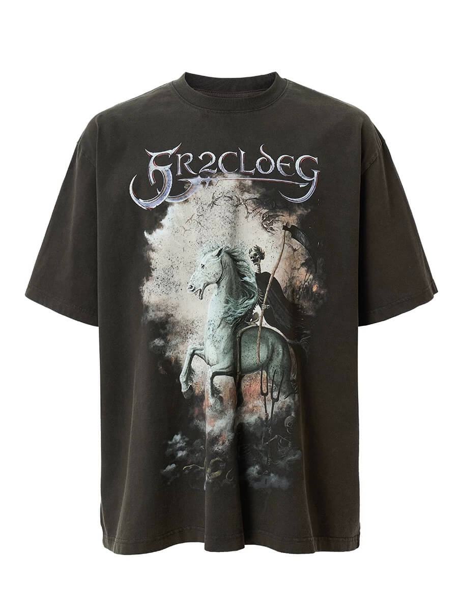 F2CE Skull War Horse Graphic Washed Distressed Short Sleeve Tee | Face 3 Face
