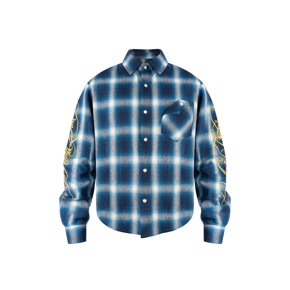 ANTIDOTE Embroidered Flannel Plaid Long Sleeve Shirt | Face 3 Face