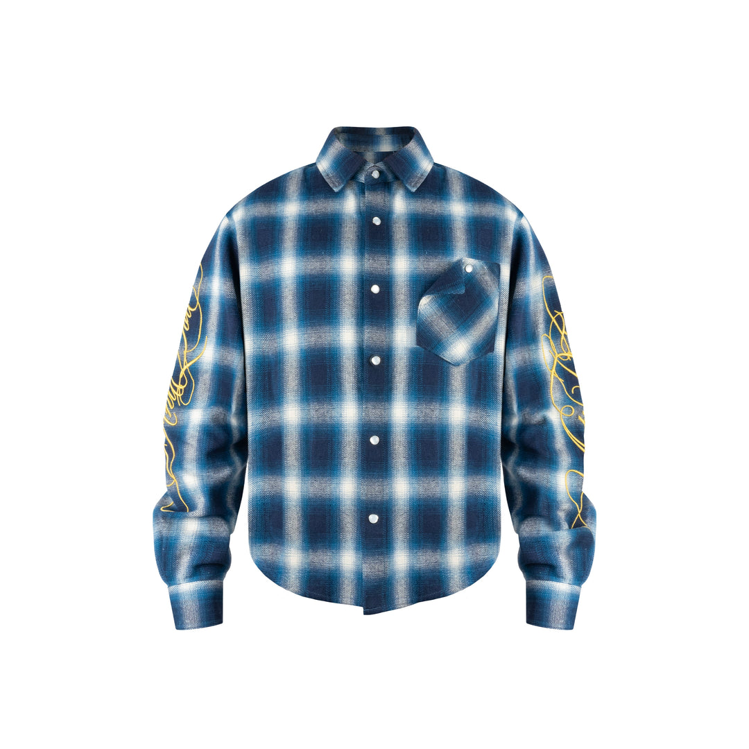 ANTIDOTE Embroidered Flannel Plaid Long Sleeve Shirt | Face 3 Face