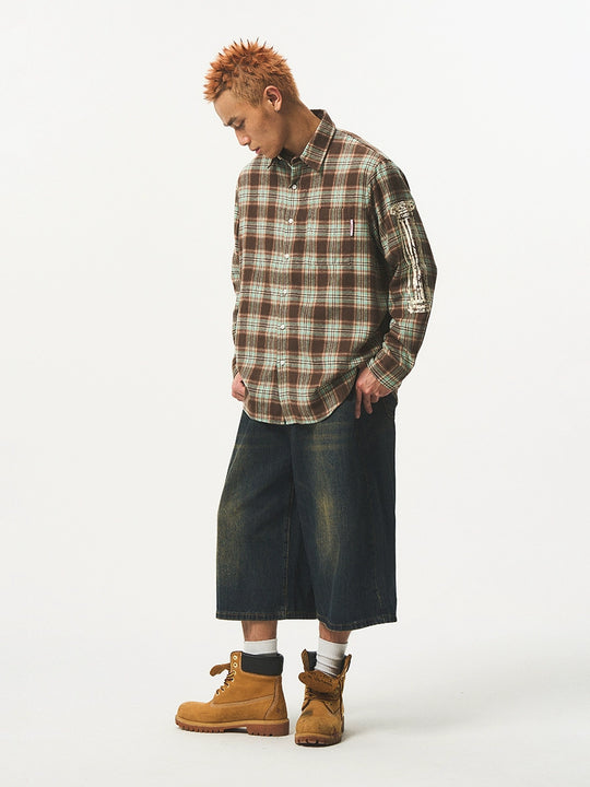 EMPTY REFERENCE Roman Column Print Plaid Long Sleeve Shirt | Face 3 Face