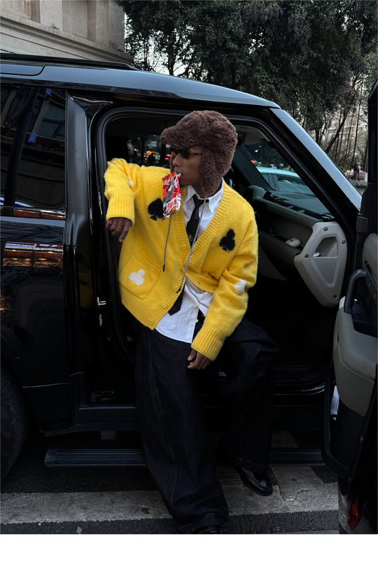 STEEPC Card Suits Wool Blend Knit Cardigan | Face 3 Face