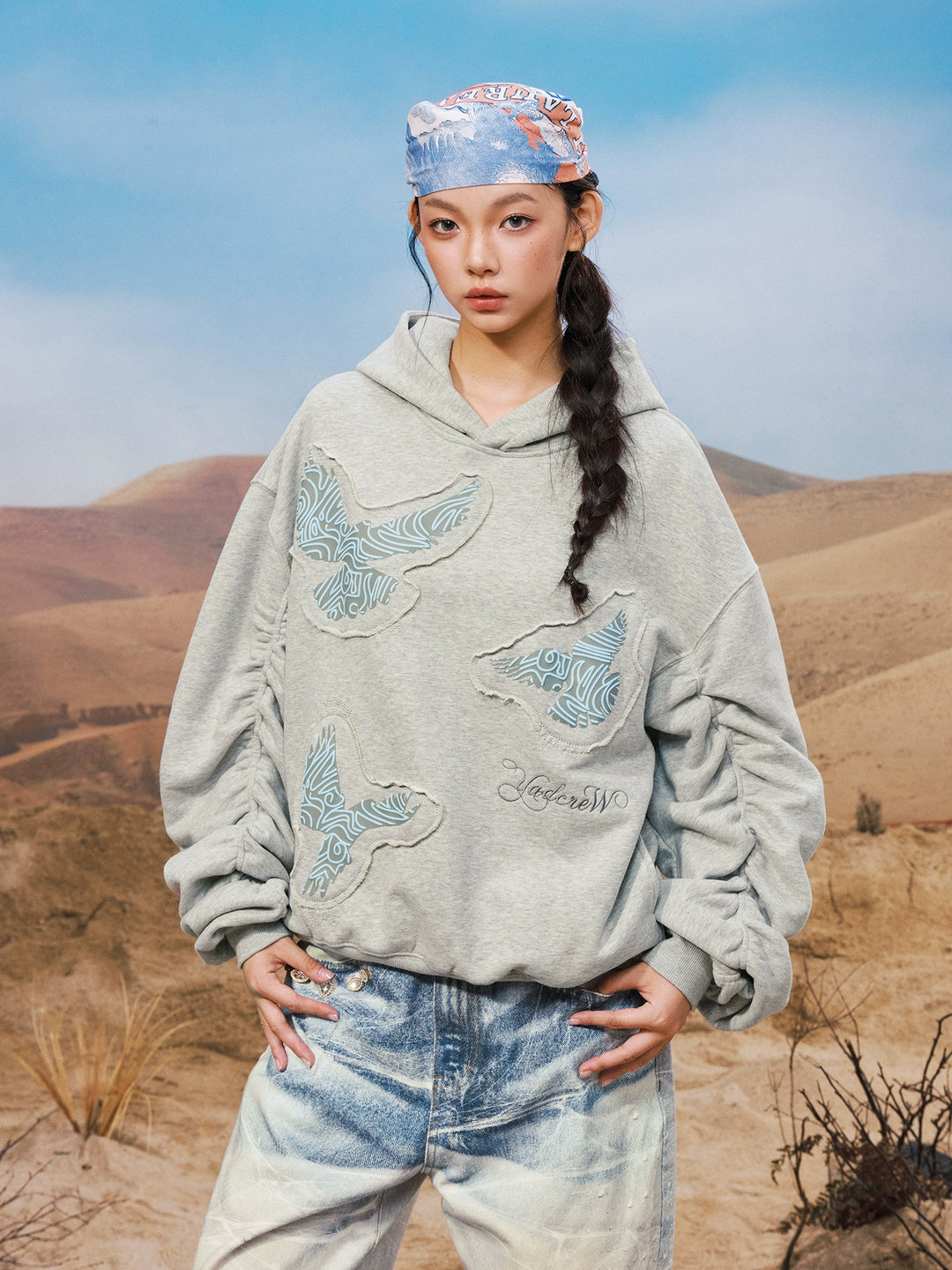YADcrew Peace Dove Pleated Sleeves Hoodie | Face 3 Face